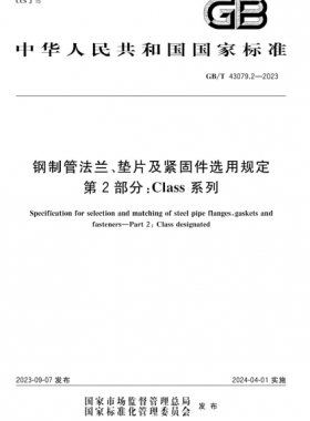 鋼制管法蘭、墊片及緊固件選用規(guī)定 第2部分：Class系列國標/T 43079.2-2023
